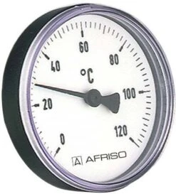Afriso Bimetall Thermometer 0-120 Grad 63716 Gehäuse 80mm, 100mm Schaft, 1/2" Anschluss